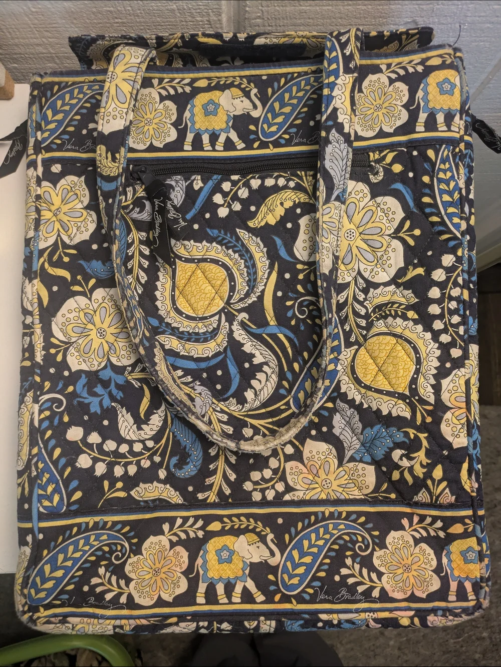 Vera Bradley Navy, Yellow & Light Blue Paisley Quilted Laptop Tote